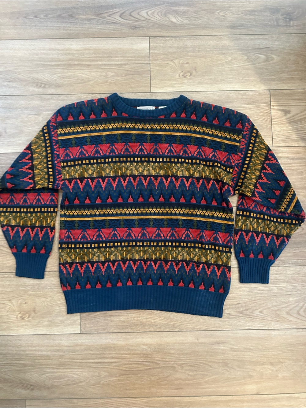 Vintage Method Geometric Knit Sweater Made in Korea 90s Mens Large